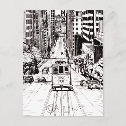 San Francisco City Pen und Tinte Zeichnend Postkarte (Vorderseite)