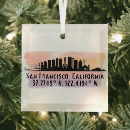 San Francisco City Skyline Latitude und Länge Ornament Aus Glas