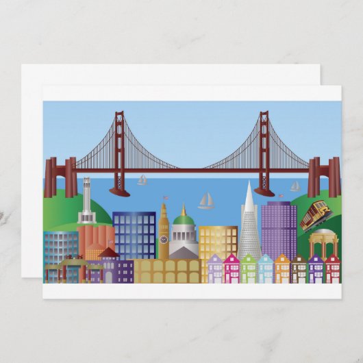 San Francisco City Skyline Zeichne Einladung (Vorne/Hinten)