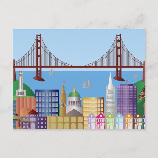 San Francisco City Skyline Zeichnend Illustration  Postkarte (Vorderseite)
