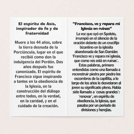San Francisco de Asis Folded Card (Innenseite Aufgefaltet)