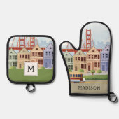 San Francisco | Die gestrichenen Damen Ofenhandschuh & Topflappen-Set (Vorderseite)