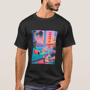San Francisco Dreifarbenkatze GoldenGate Brücke Re T-Shirt
