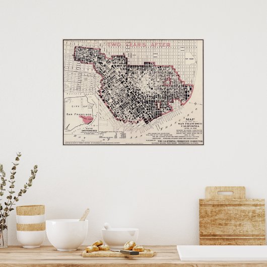 San Francisco fire map - 1908 (Punnet Bros) BigMap Poster (Küche)