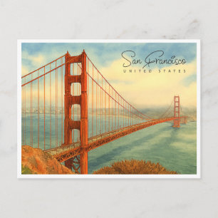 San Francisco Golden Gate Aquarell Reise Feiertagspostkarte