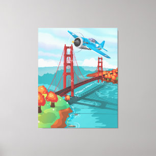 San Francisco Golden Gate Bridge Cartoon Leinwanddruck