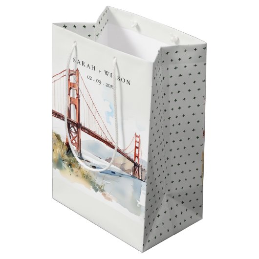 San Francisco Golden Gate Bridge Landscape Wedding Mittlere Geschenktüte (Rückseite Schrägansicht)