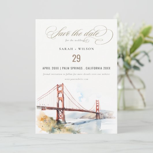 San Francisco Golden Gate Bridge Landscape Wedding Save The Date (Stehend Vorderseite)
