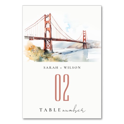 San Francisco Golden Gate Bridge Landscape Wedding Tischnummer (Vorderseite)