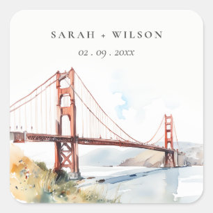 San Francisco Golden Gate Bridge Landschaft Hochze Quadratischer Aufkleber