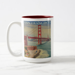 San Francisco Golden Gate Bridge Retro Vintage Zweifarbige Tasse