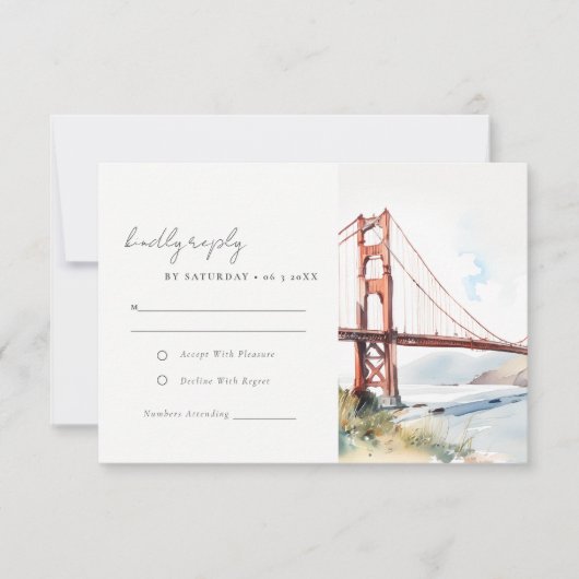 San Francisco Golden Gate Bridge Scape Wedding RSVP Karte (Vorderseite)