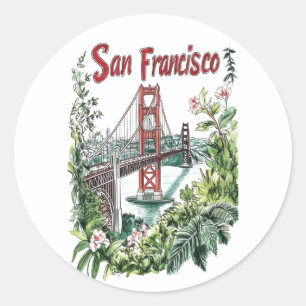 San Francisco Golden Gate Bridge Wasserfarbendesig Runder Aufkleber