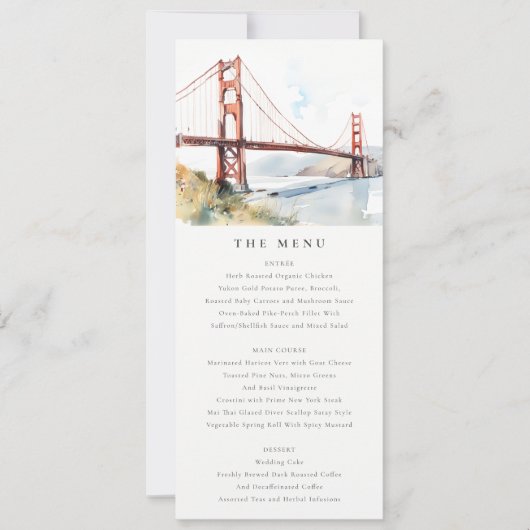 San Francisco Golden Gate Bridge Wedding Menu Card Einladung (Vorderseite)