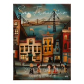 San Francisco: Golden Gate City - Whimsical Art Poster (Vorderseite)