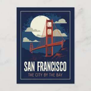 San Francisco Golden Gate Retro Nacht Postkarte
