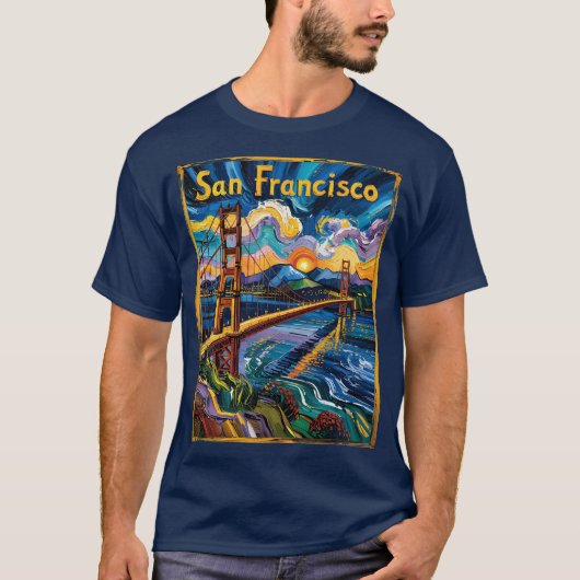 San Francisco Golden Gate Van Gogh Art T-Shirt (Vorderseite)