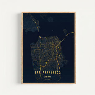 San Francisco Goldener Druck Landkarte Wandkunst P Poster