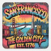 San Francisco Graffiti Skyline Street Art Design Quadratischer Aufkleber (Vorderseite)
