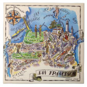 San Francisco Illustriert Blue Keramik Tile Fliese (Vorderseite)