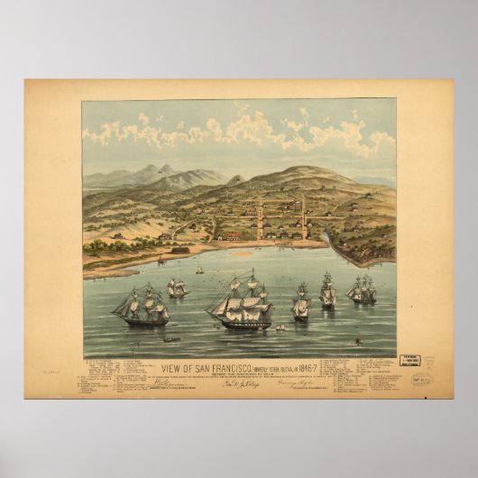 San Francisco Kalifornien 1846 Panoramakarte Poster (Vorne)