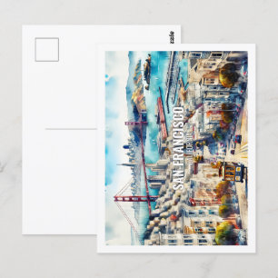 San Francisco Kalifornien Berühmter Ort Aquarell Postkarte