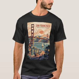 San Francisco Kalifornien Skyline Reise Kunst Retr T-Shirt