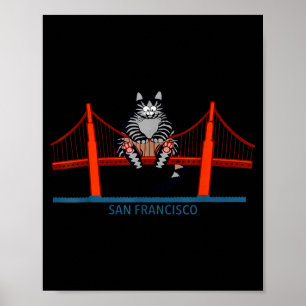 San Francisco Katze Golden Gate Bridge Lustiges Bu Poster