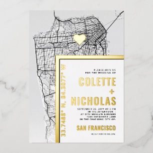 San Francisco Liebe Locator Städtische Hochzeit Folieneinladung