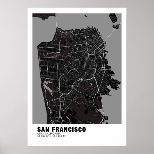 San Francisco Map Poster - California Black Map (Vorne)
