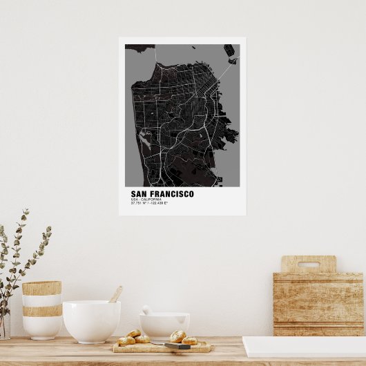 San Francisco Map Poster - California Black Map (Küche)