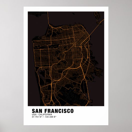 San Francisco Map Poster - Kalifornien Gold Karte (Vorne)
