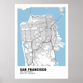 San Francisco Map Poster - Kalifornien White Map