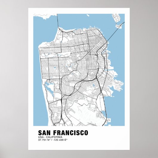 San Francisco Map Poster - Kalifornien White Map (Vorne)