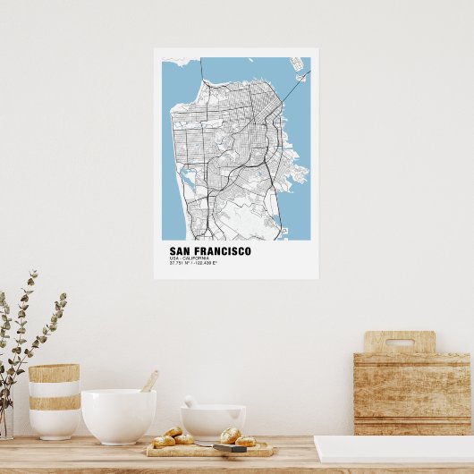 San Francisco Map Poster - Kalifornien White Map (Küche)
