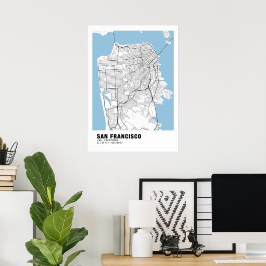 San Francisco Map Poster - Kalifornien White Map (Heimbüro)