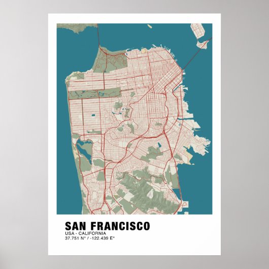 San Francisco Map Poster - Vintage Karte in Kalifo (Vorne)