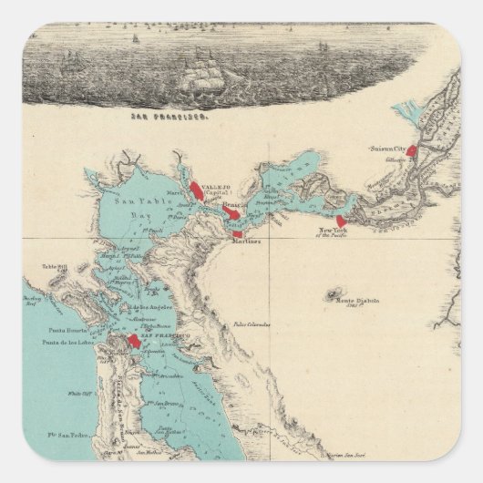 San Francisco nach Sacramento Quadratischer Aufkleber (Vorderseite)