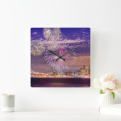 San Francisco New Year Fireworks Quadratische Wanduhr (Zuhause)