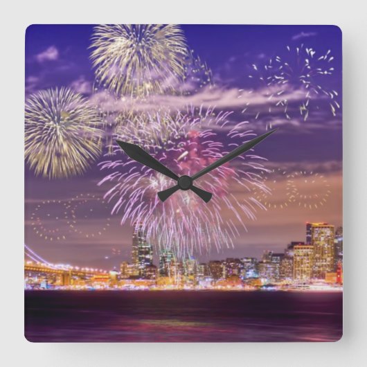 San Francisco New Year Fireworks Quadratische Wanduhr (Vorderseite)