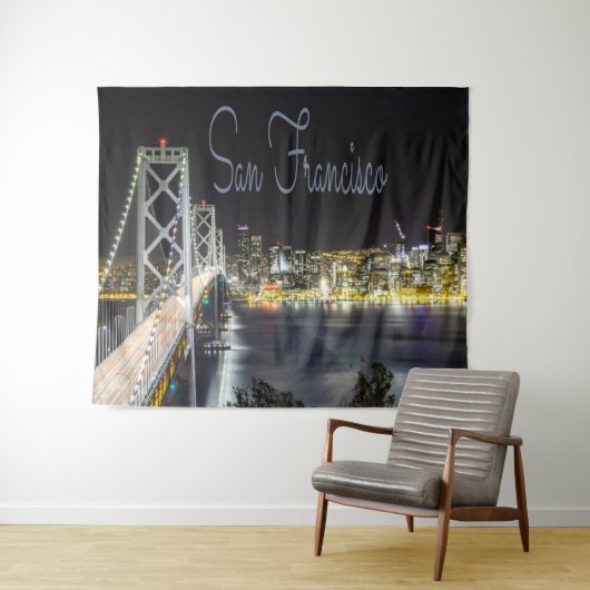 San Francisco Night Sky Line Golden Gate Bridge. Wandteppich (Beispiel (Horizontal))