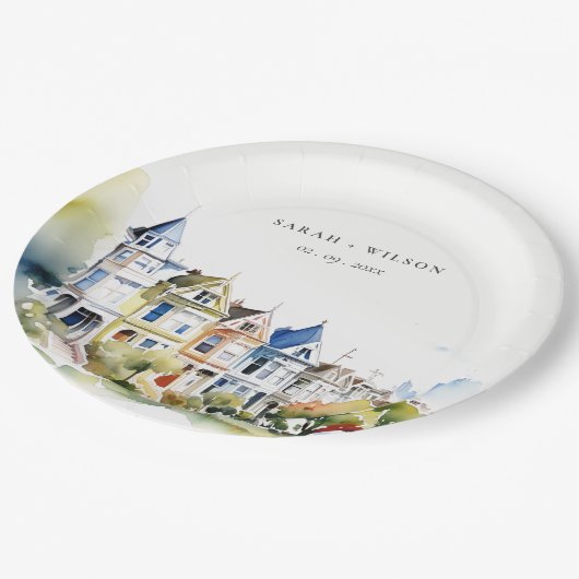 San Francisco Painted Ladies Landscape Wedding Pappteller (Schrägansicht)