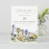 San Francisco Painted Ladies Landscape Wedding Save The Date (Stehend Vorderseite)