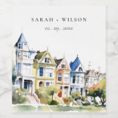 San Francisco Painted Ladies Landscape Wedding Weinetikett (Einzelnes Label)