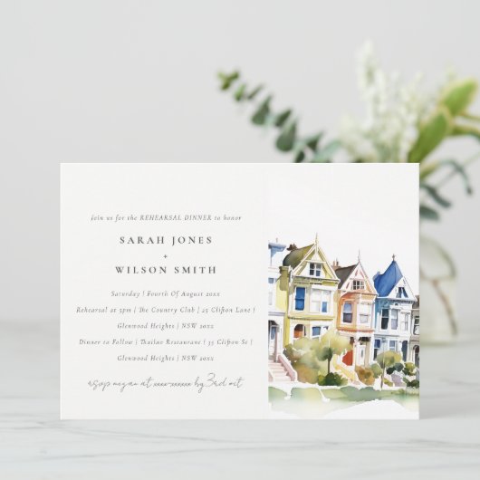 San Francisco Painted Ladies Rehearsal Dinner Einladung (Stehend Vorderseite)