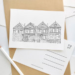 San Francisco Painted Ladys Sketch Postcard Einladungspostkarte<br><div class="desc">Eine wunderschön illustrierte,  schwarz-weiße Postkarte mit San Franciscos bemalten Ladys Zuhause.</div>