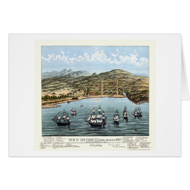 San Francisco, panoramische Karte CAs - 1847 (Vorderseite (Horizontal))