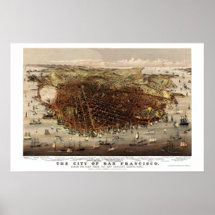 San Francisco, panoramische Karte CAs - 1878 Poster