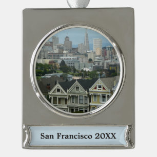 San Francisco Postcard Row City Scene Fotografie Banner-Ornament Silber
