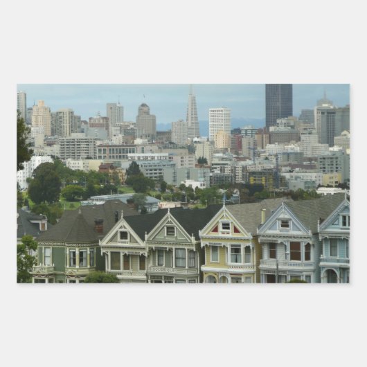 San Francisco Postcard Row City Scene Fotografie Rechteckiger Aufkleber (Vorderseite)